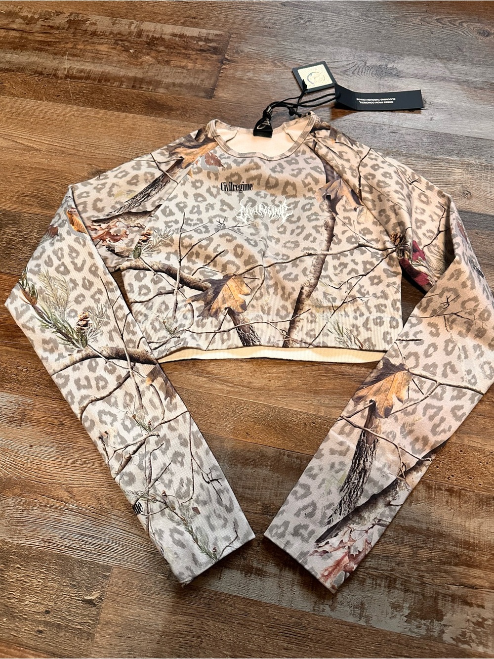 Civil Regime Camo Leopard Cropped Long Sleeve Top - Neutral Print